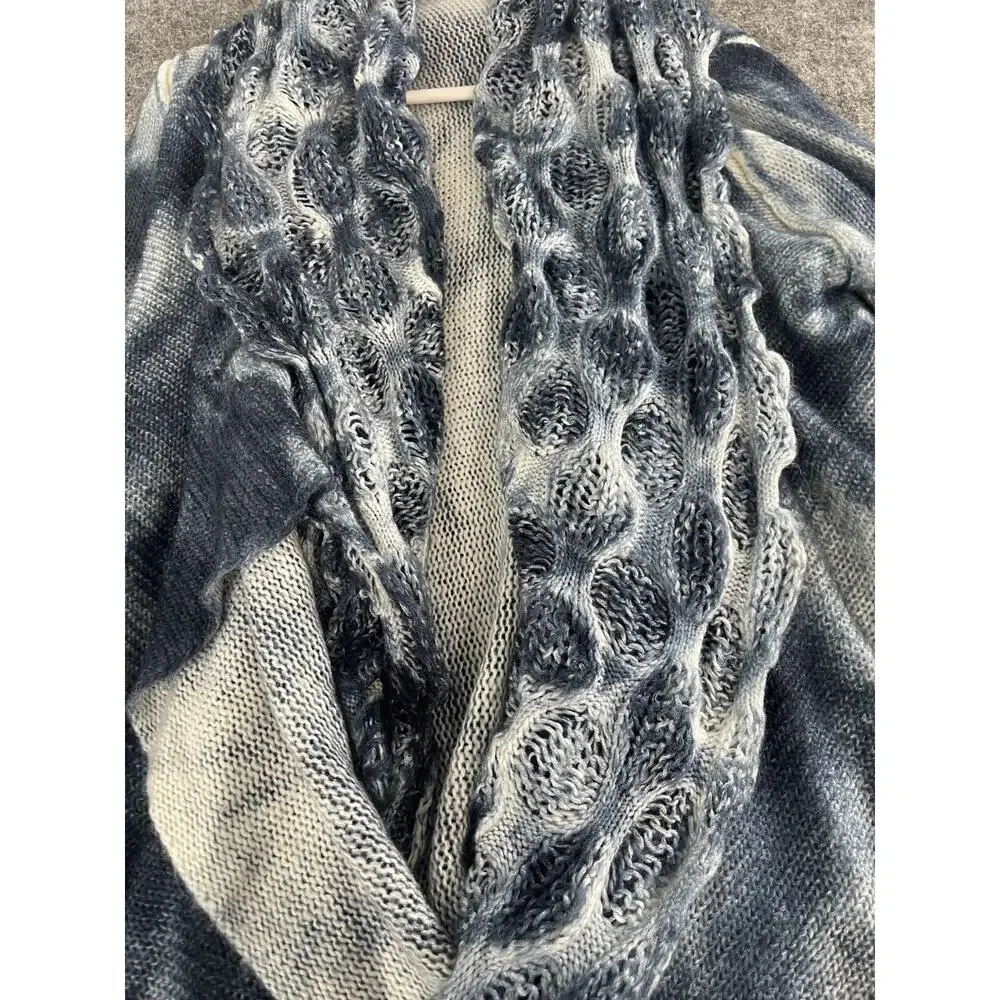 Sioni Cardigan Women Small Sweater Open Front Blue Wool Blend Tie Dye N191